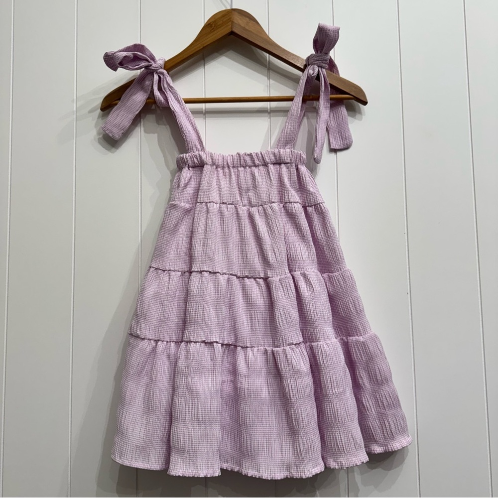 The Oaks Apparel Emma Lilac Check Tiered Cotton Smocked Dress Girls Size 4T 4